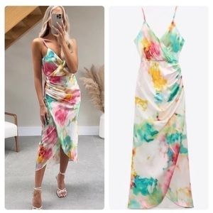 ZARA NWT Print satin effect Dress